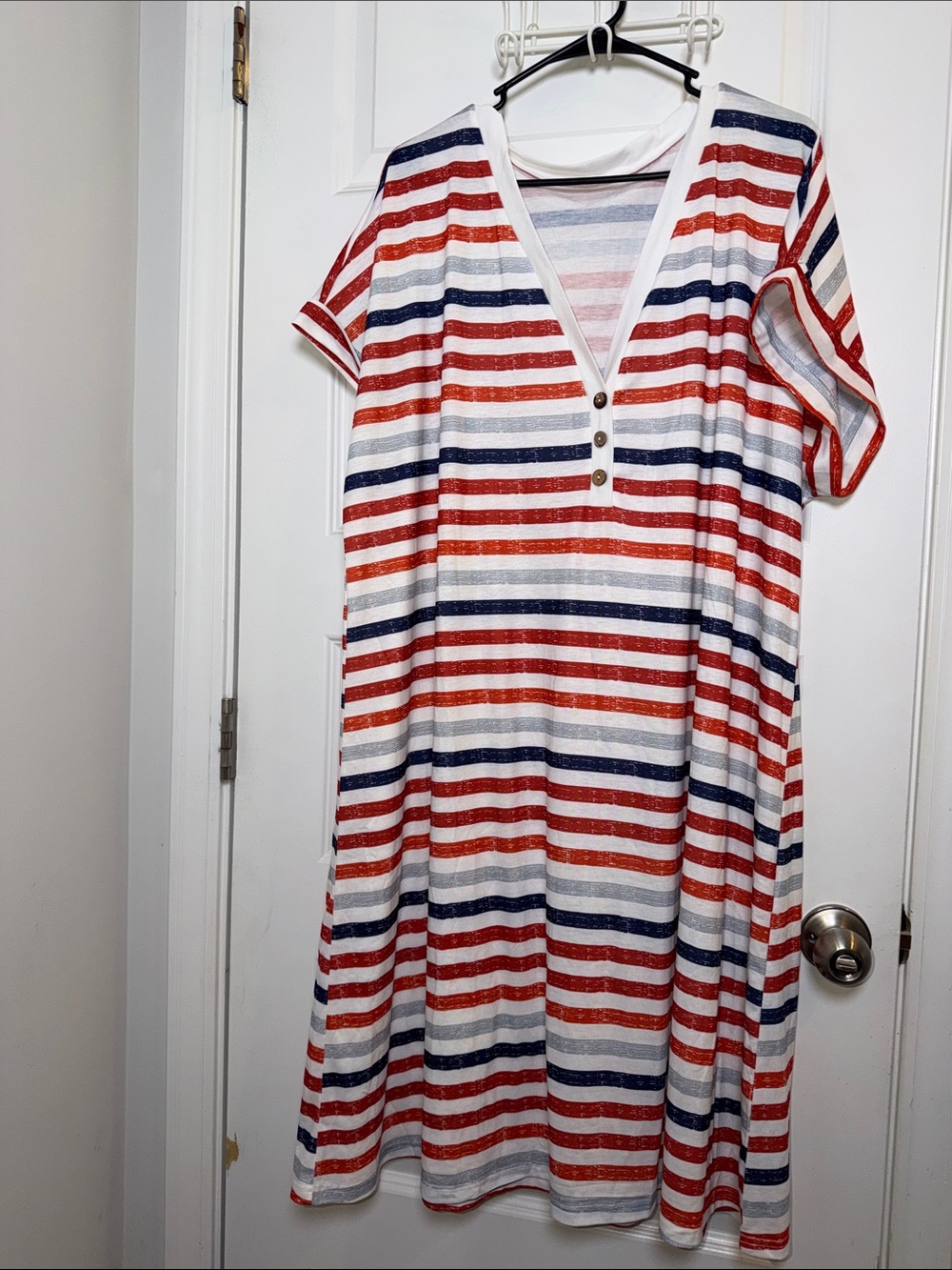 Plus Size Striped Red White and blue V-Neck Casual Dress 4X